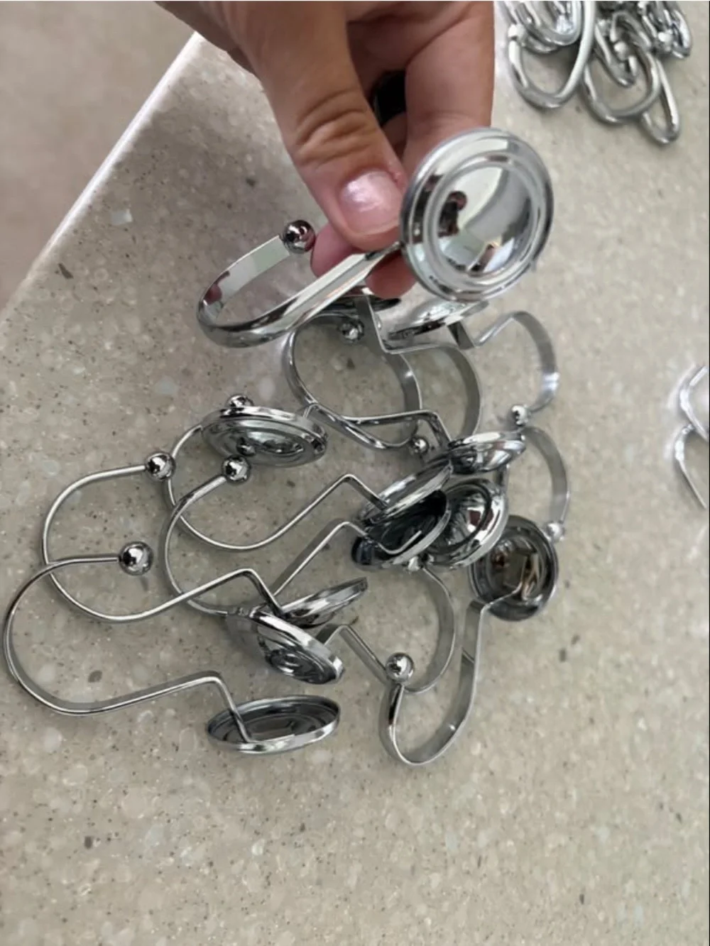 SILVER SHOWER CURTAIN HOOKS